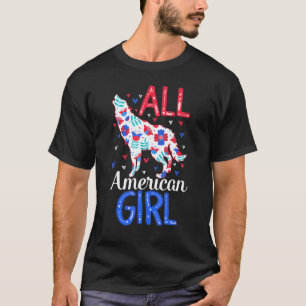 All American Girl 4th Of July Cute Floral Wolf Flo T-Shirt