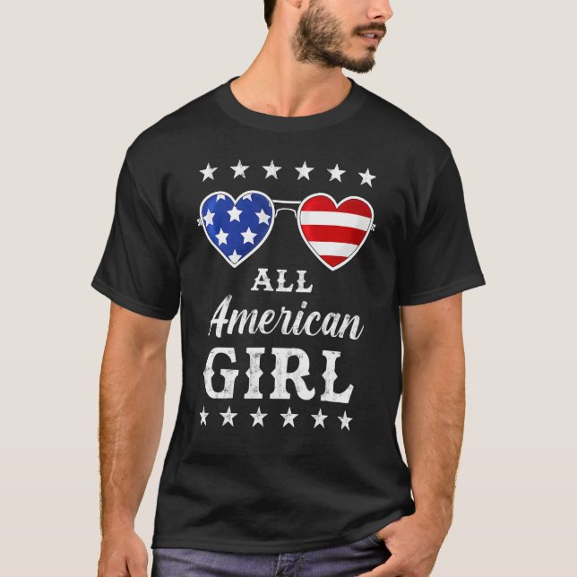 All American Girl 4th Of July Girls Kids Teens Sun T-Shirt (Front)