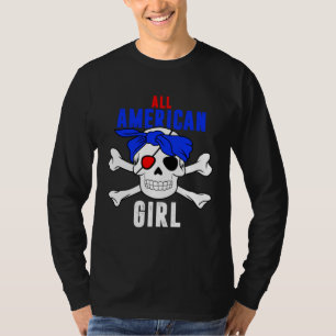 All American Girl 4th of July Pirate Skull USA Fla T-Shirt