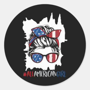 All American Girl 4th Of July Shirt Usa Flag Patri Classic Round Sticker