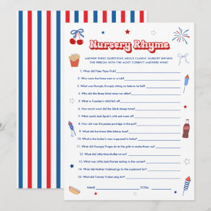 All American Girl Baby Shower Nursery Rhyme Game  Invitation
