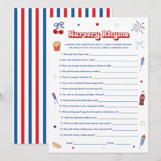 All American Girl Baby Shower Nursery Rhyme Game Invitation