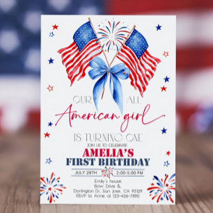 All American Girl Birthday Invitation 4th of July 