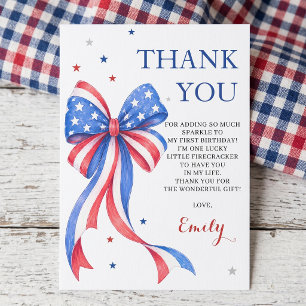 All American Girl Bow Birthday Thank You Card