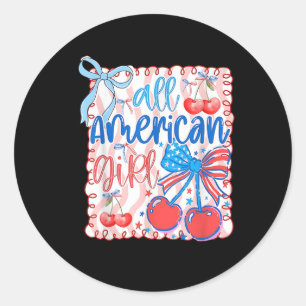All American Girl Coquette Bow 4th Of July Patriot Classic Round Sticker