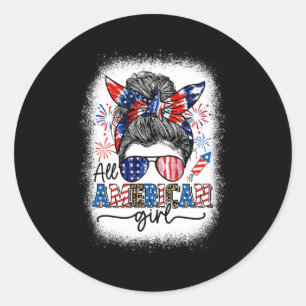 All American Girl Messy Bun Patriotic 4th Of July  Classic Round Sticker