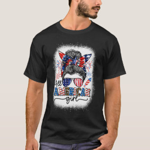 All American Girl Messy Bun Patriotic 4th Of July T-Shirt