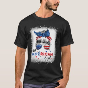 All American Girl Messy Bun Patriotic 4th Of July T-Shirt