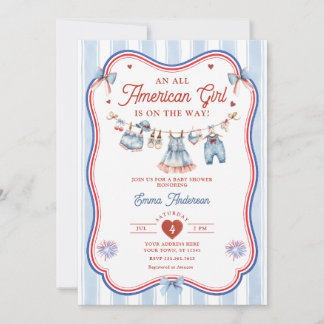 All American Girl Patriotic Baby Shower All in One Invitation