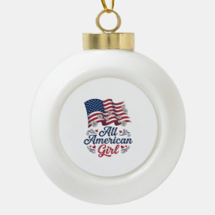 All American Girl Patriotic Daisy Flag Shirt Desig Ceramic Ball Christmas Ornament