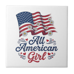 All American Girl Patriotic Daisy Flag Shirt Desig Ceramic Tile