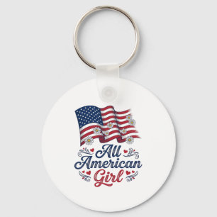 All American Girl Patriotic Daisy Flag Shirt Desig Key Ring