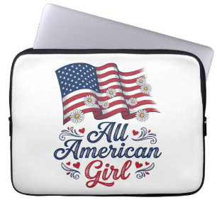 All American Girl Patriotic Daisy Flag Shirt Desig Laptop Sleeve