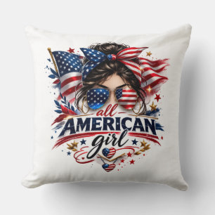 All American Girl – Patriotic Retro USA Flag Desig Cushion