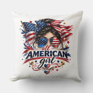 All American Girl – Patriotic Retro USA Flag Desig Cushion