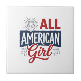 All American Girl Patriotic Vintage Shirt Design_1 Ceramic Tile