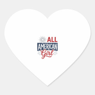 All American Girl Patriotic Vintage Shirt Design_1 Heart Sticker
