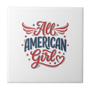 All American Girl Patriotic Vintage Vector Design_ Ceramic Tile