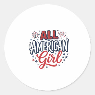 All American Girl Patriotic Vintage Vector Design_ Classic Round Sticker