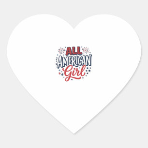 All American Girl Patriotic Vintage Vector Design_ Heart Sticker