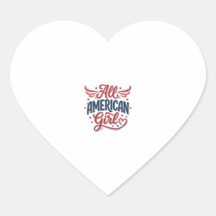 All American Girl Patriotic Vintage Vector Design_ Heart Sticker
