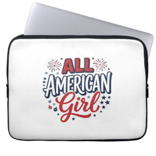 All American Girl Patriotic Vintage Vector Design_ Laptop Sleeve