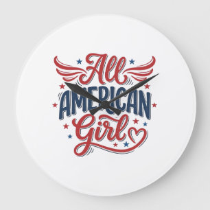 All American Girl Patriotic Vintage Vector Design_ Large Clock