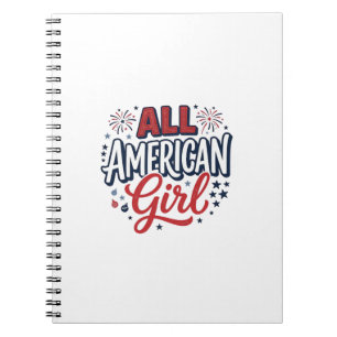 All American Girl Patriotic Vintage Vector Design_ Notebook