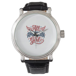 All American Girl Patriotic Vintage Vector Design_ Watch