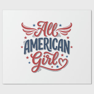 All American Girl Patriotic Vintage Vector Design_ Wrapping Paper