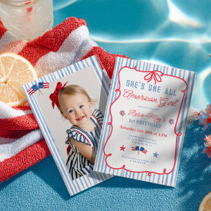  All American Girl Red White Blue First Birthday Invitation