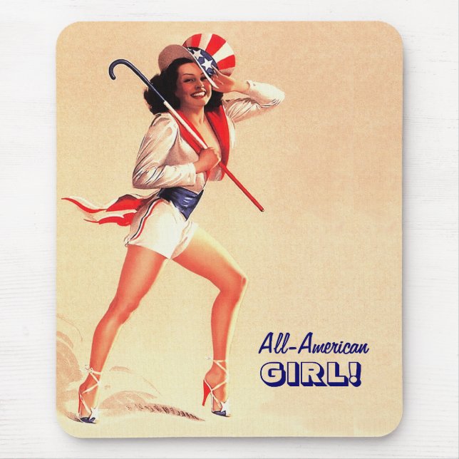 All-American Girl. Retro Pin-up  Mouse Pad (Front)