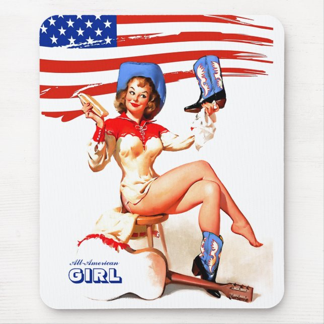 All-American Girl. Retro Pin-up  Mouse Pad (Front)