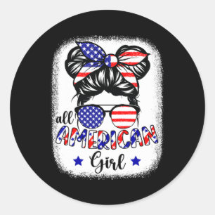 All American Girl Shirt USA Flag 4th July Women Ki Classic Round Sticker