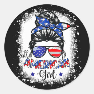 All American Girl Shirt Usa Flag 4th July Women Ki Classic Round Sticker