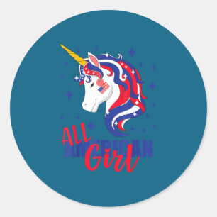 All american girl usa flag 4th july unicorn classic round sticker