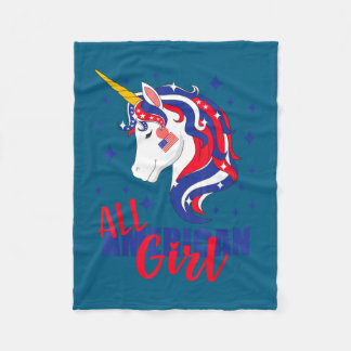 All american girl usa flag 4th july unicorn  fleece blanket