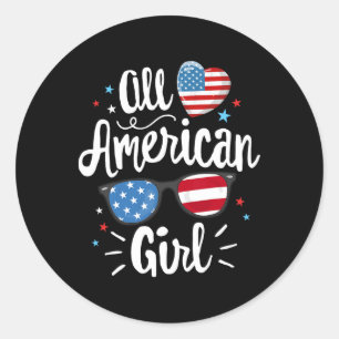 All American Girl Women American Flag 4th Of July Classic Round Sticker