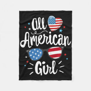 All American Girl Women American Flag 4th Of July  Fleece Blanket