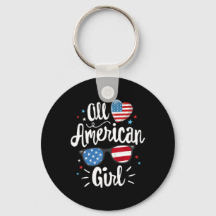 All American Girl Women American Flag 4th Of July Key Ring
