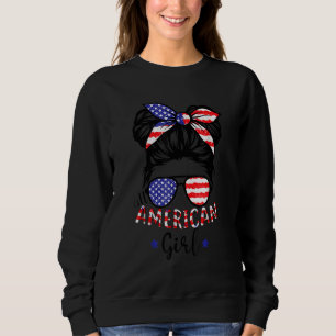 All American Girls 4th of July Daughter Messy Bun Sweatshirt
