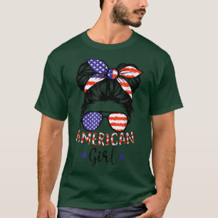 All American Girls 4th of July Daughter Messy Bun T-Shirt