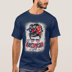 All American Girls 4th of July Daughter Messy Bun T-Shirt