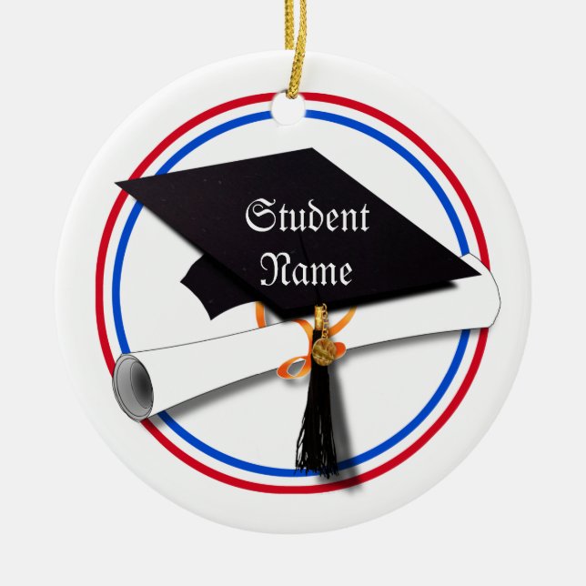 All American Grad - Red White & Blue Colours Ceramic Ornament (Front)
