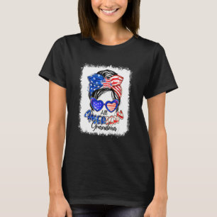 All American Grandma Messy Bun Usa Flag 4th Of Jul T-Shirt