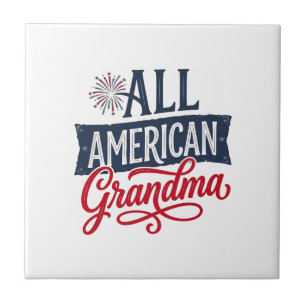 All American Grandma Patriotic Firework Design_1 Ceramic Tile