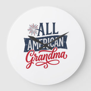 All American Grandma Patriotic Firework Design_1 Large Clock
