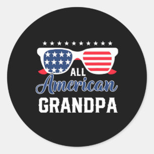 All American Grandpa 4th Of July Usa Sungles Mens Classic Round Sticker
