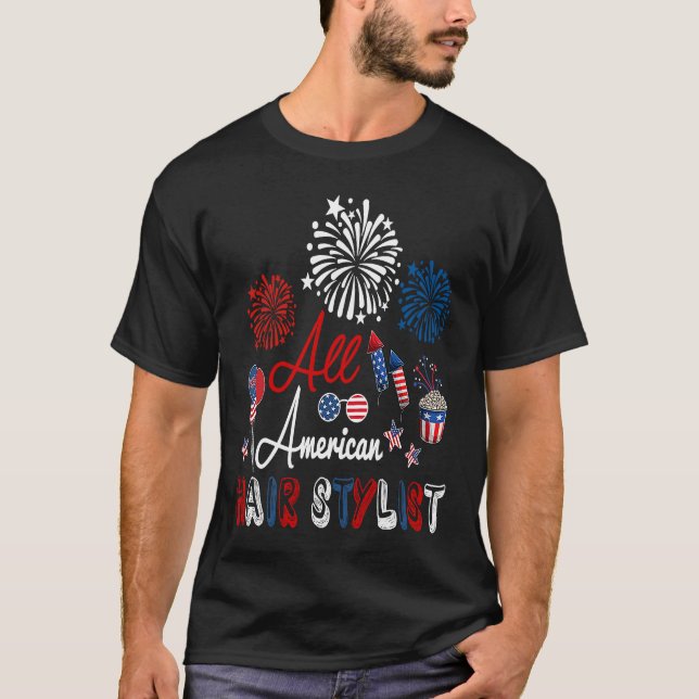 All American Hair Stylist Proud American Flag Fire T-Shirt (Front)