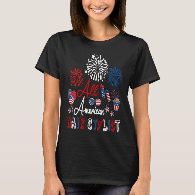 All American Hair Stylist Proud American Flag Fire T-Shirt (Front)